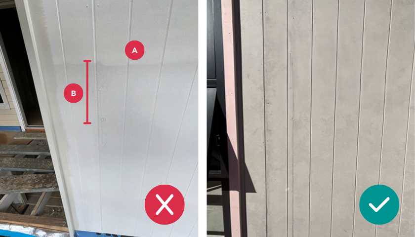 Side by side comparison of non compliant and compliant external cladding