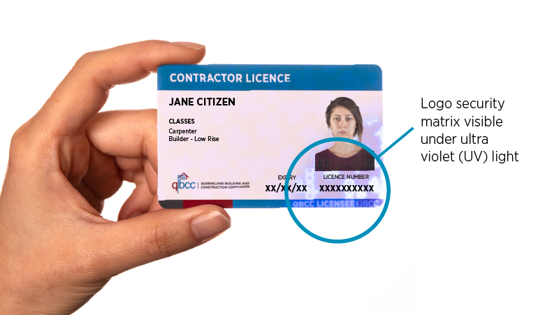 qbcc licence card uv feature hand