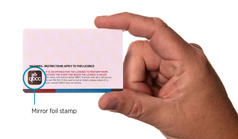 qbcc licence card foil stamp hand