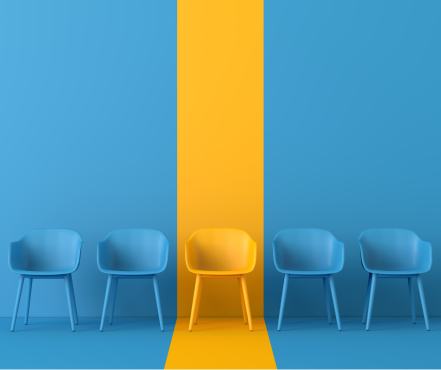5 chars with a blue wash and yellow strip down the middle chair