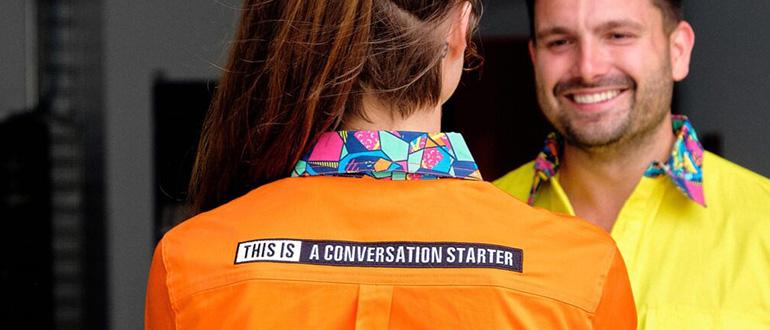 tradespeople man woman conversation